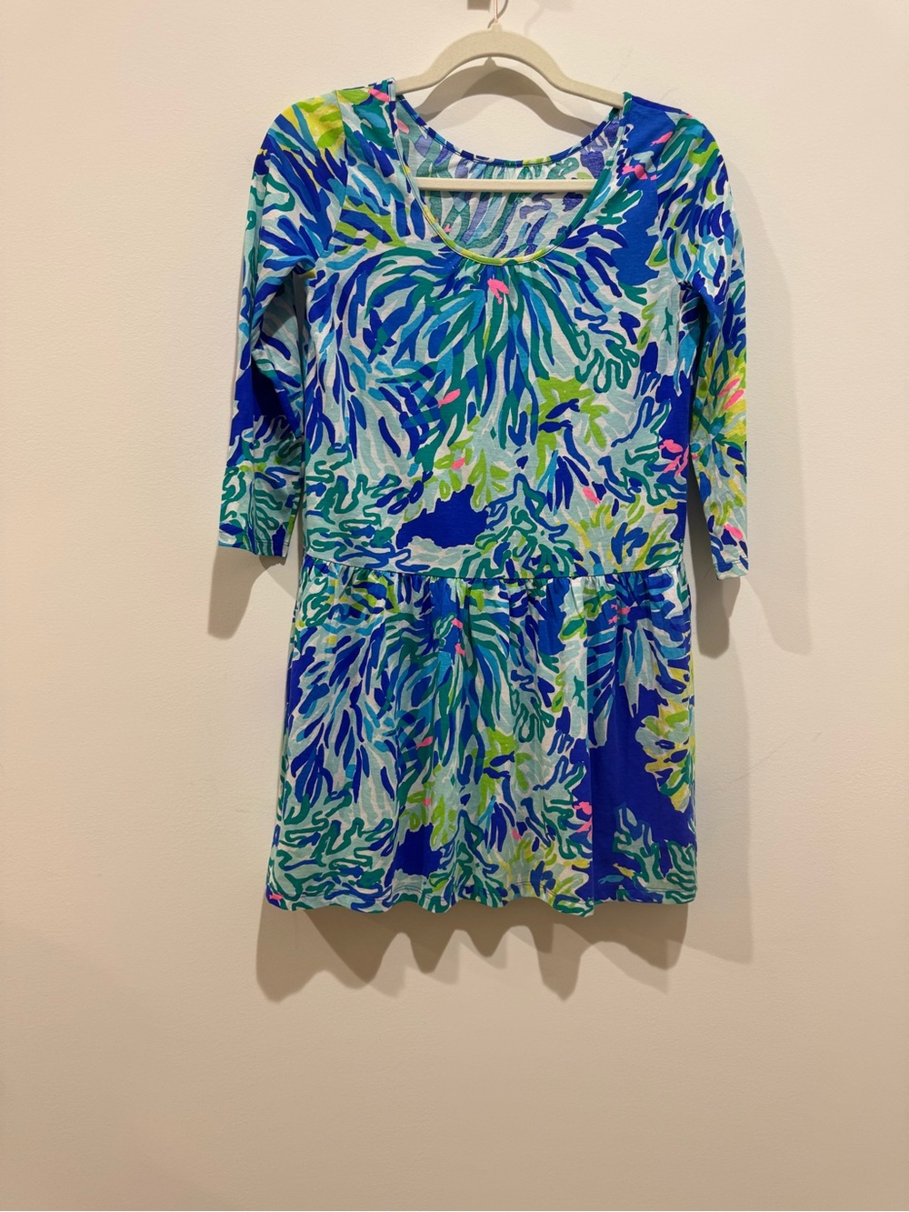 Lilly Pulitzer Blue & Green Floral-Print Scoop Neck Dress SZ12-14 NWOT